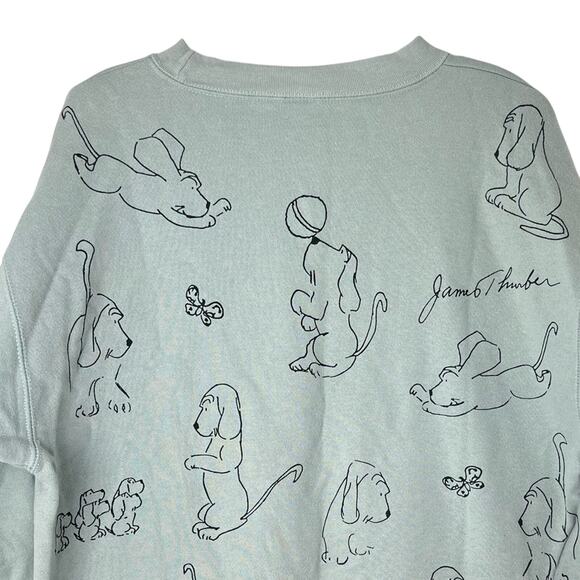 Vintage James Thurber Dog Art Fun Cartoon Sage Green Casual Sweatshirt - Picture 8 of 13
